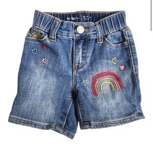 Baby Gap Embroidered Rainbow Heart Sun Flower Star Shortie Denim Shorts